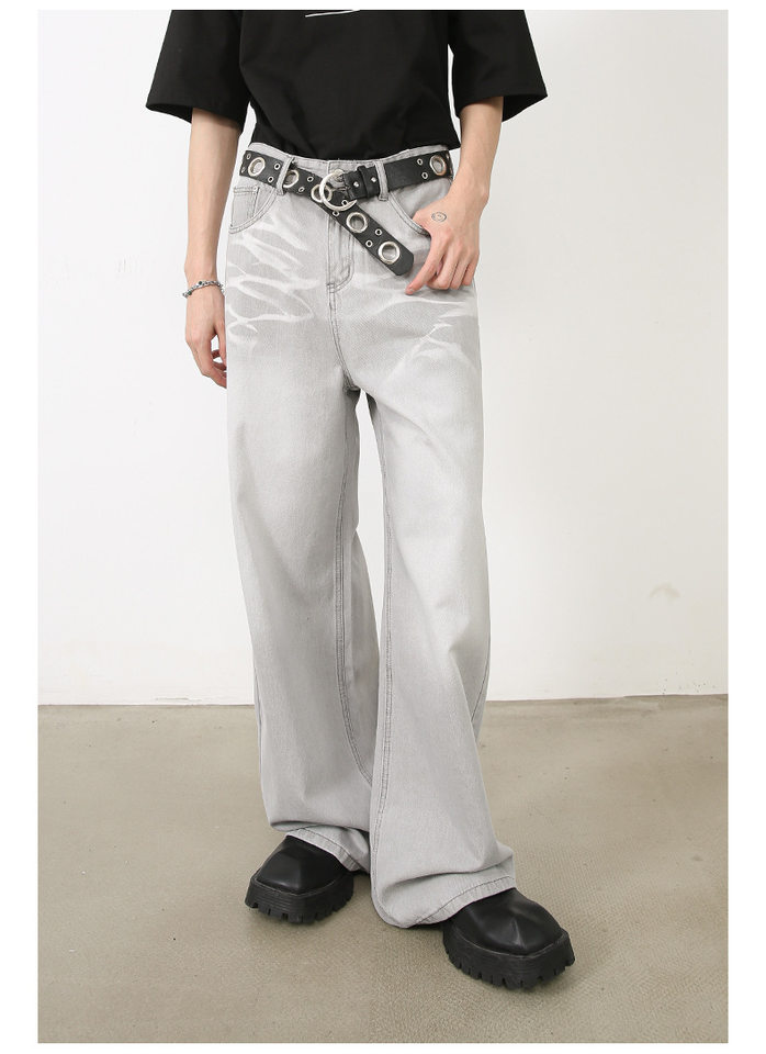 Quần jeans nam ống đứng rộng cạp vừa phong cách Hàn, vải denim râu mèo — Xanh lam nhạt, Xám nhạt chi tiết 15
