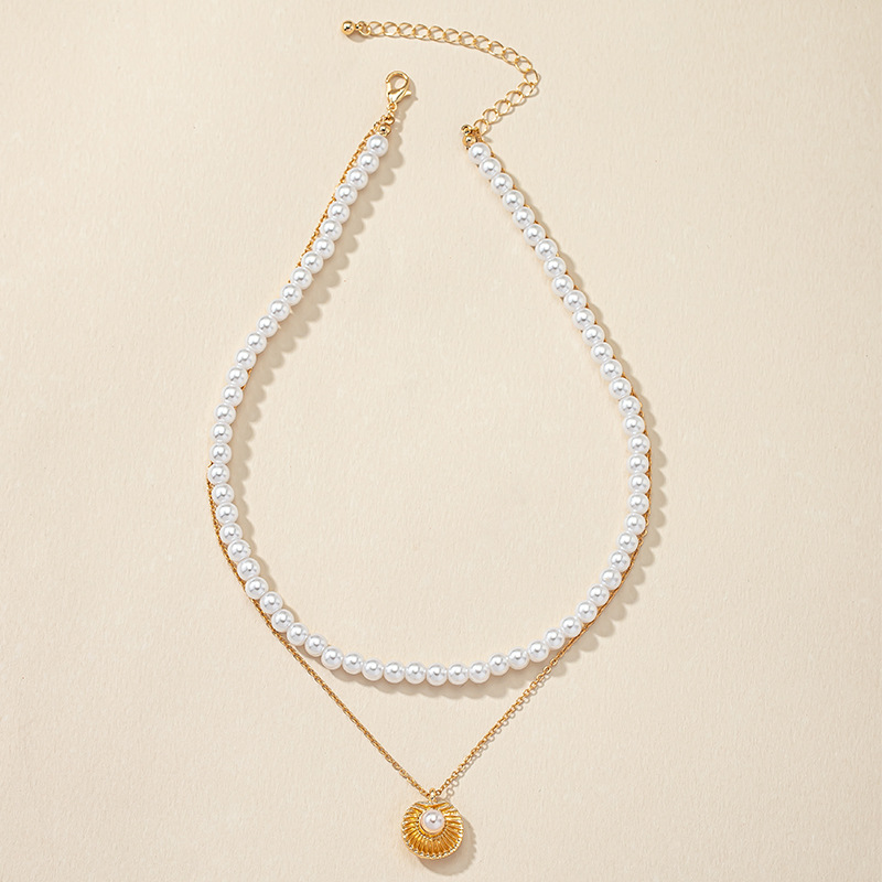 Retro Geometric Alloy Beaded Artificial Pearls Layered Necklaces display picture 1