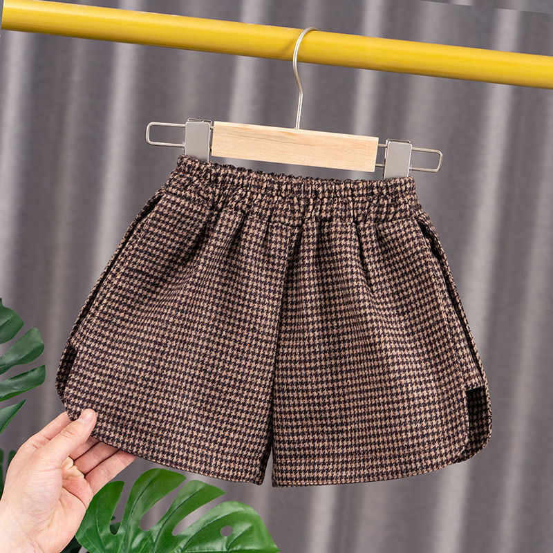 女童短裤2025秋季新款韩版洋气宝宝格子裤女童春秋外穿千鸟格裤子