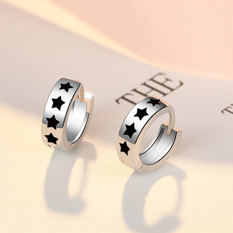 Black Pentagram Earrings Mens and Womens Earrings New Light Luxury Cold Style Personality Epoxy Stud Earringspicture5