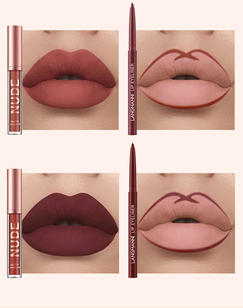 Langmanni 12-piece lip gloss set 6+6 Lip gloss and Lip liner pen combination Non-stick cup matte lip gloss undefined