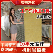机制岩棉夹芯板100厚无尘车间防火净化板隔墙板工程保温板彩钢板