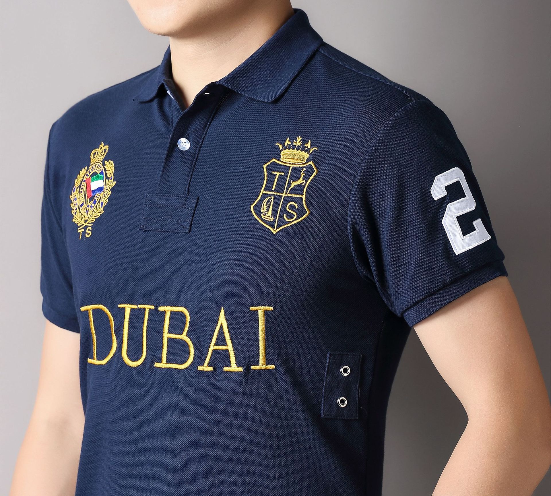Polo da uomo in puro cotone a maniche corte blu navy casual_voghion.com