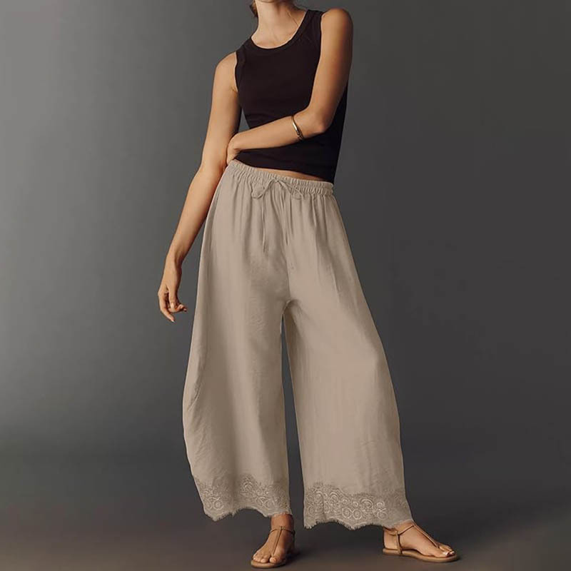 European and American Cross-Border Women's Color-Block Lace-Trimmed Wide-Leg Pants 2026 Spring/Summer Lightweight Cropped Pants Amazon Casual Pants European and American Cross-Border Women's Color-Block Lace-Trimmed Wide-Leg Pants 2026 Spring/Summer Lightweight Cropped Pants Amazon Casual Pants