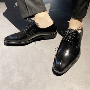 New Japanese Style Handmade Business Men's Leather Shoes Casual Formal Genuine Leather Shoes Small Square Toe British Gentleman Wedding Shoes