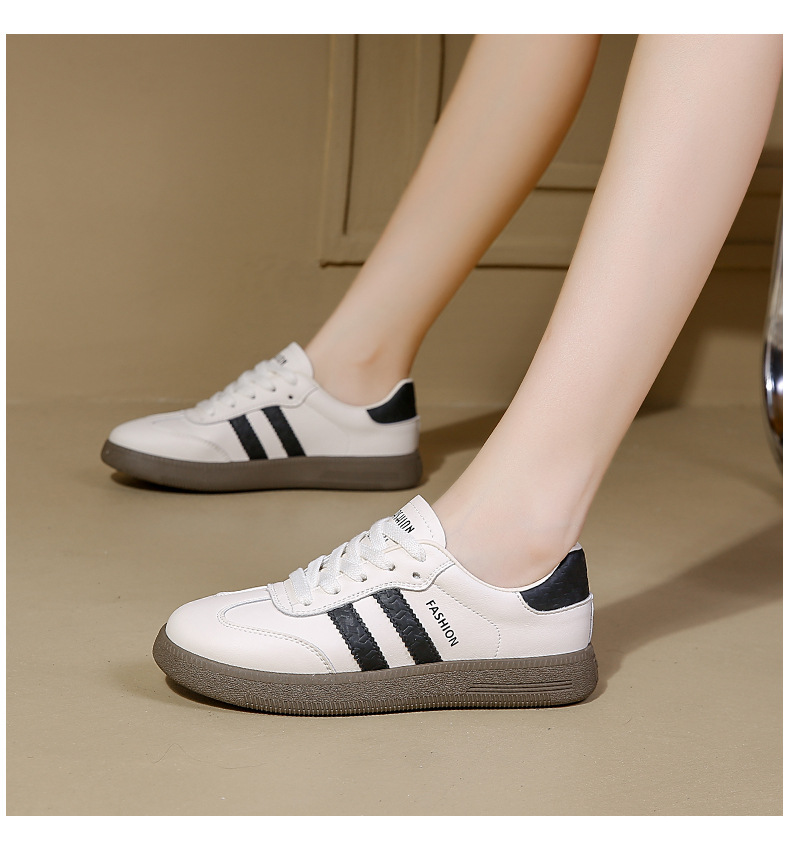 Dexun Women's Casual Trainers Flat Thick Sole Versatile White Shoes_voghion.com