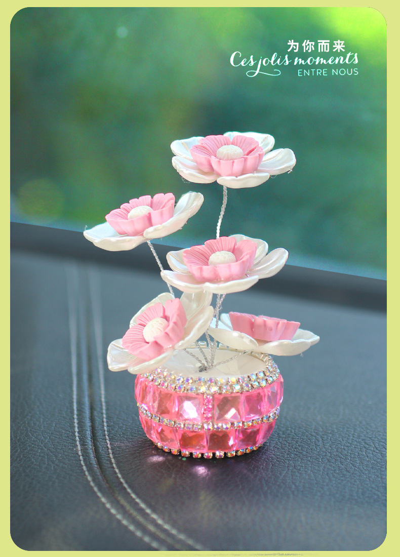 Handmade DIY Flowers for Girls, Cute Car Interior Decoration Car Ornaments, Creative Diamond-Encrusted Small Flower Pots, Central Control Ornaments