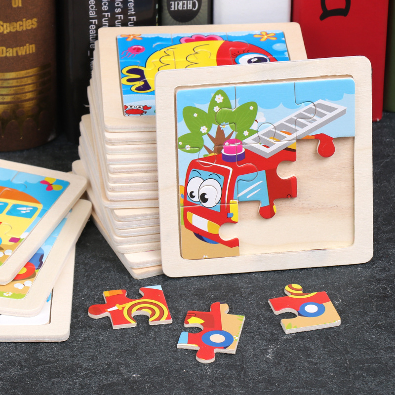 跨境9片木制拼图玩具儿童早教益智卡通动物交通认知拼图拼板批发