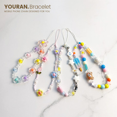 New DIY Phone Case Pendant Short Phone Chain Flower Color Beaded Necklace Women Earphone Bag Pendant Decorative Charm