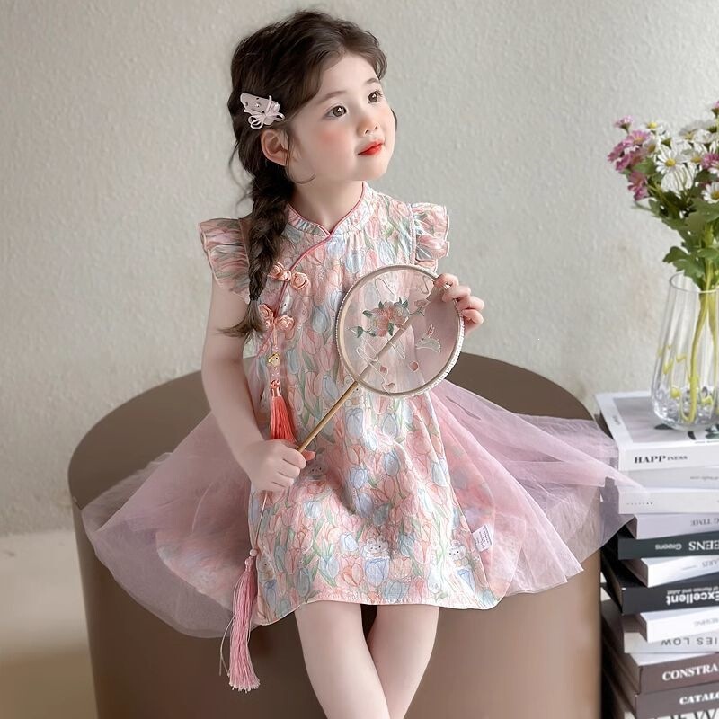 Baby Girl Dress New Style Summer Chinese Style Hanfu Dress Girl's One-Year-Old Dress Children's Princess Dress Summer