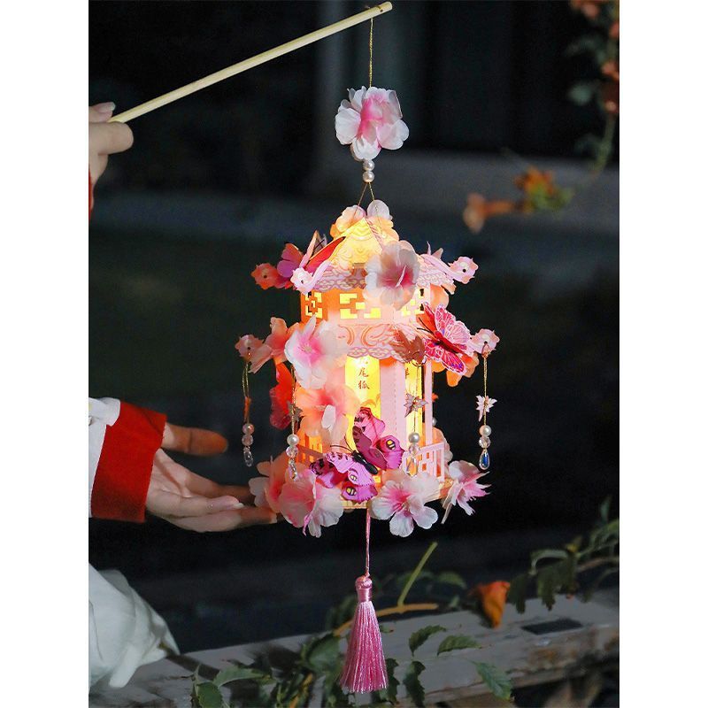 2025新款中秋节灯笼纸质手提宫廷花灯diy手工材料包兔子灯莲花|undefined