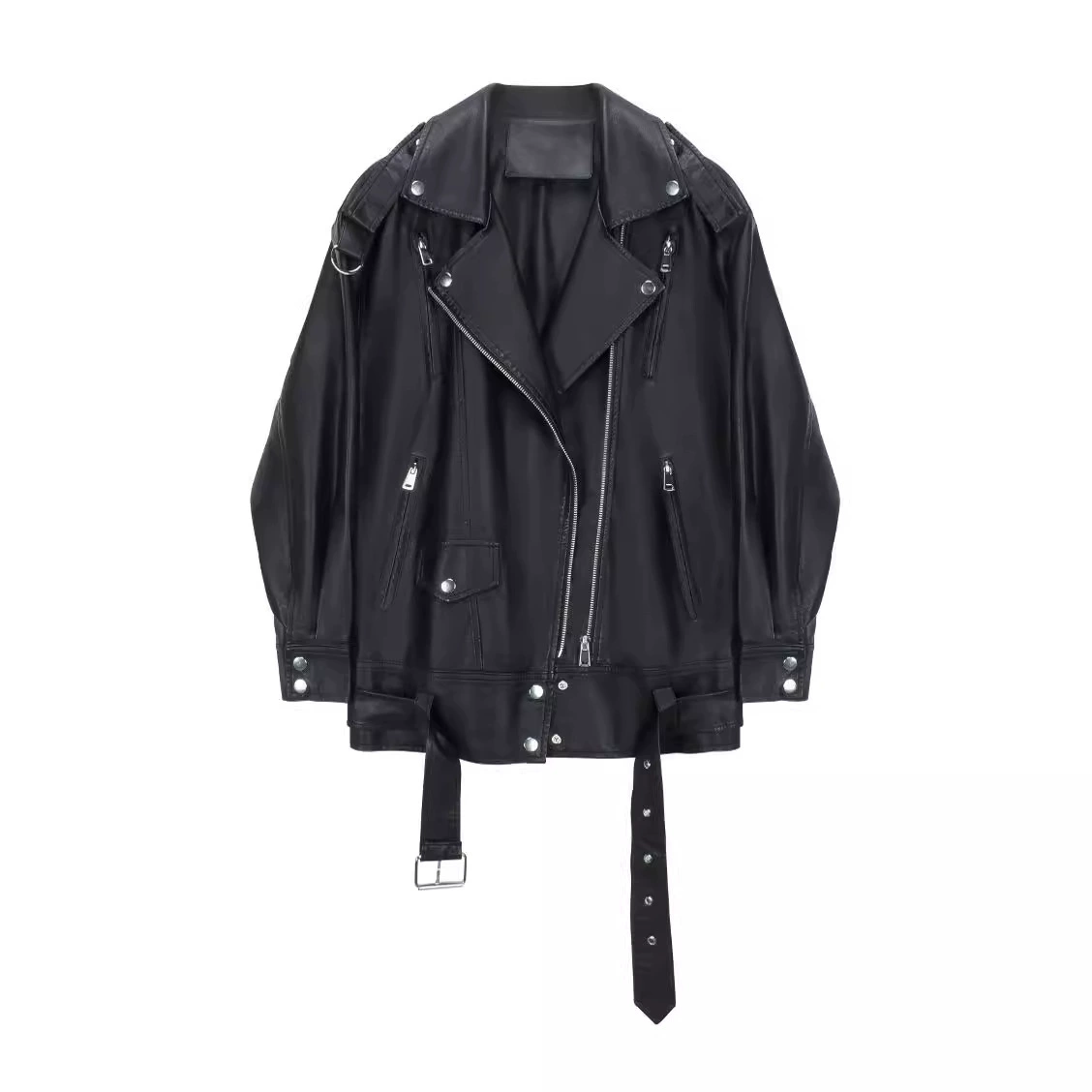 Black long polyurethane jacket, oversize