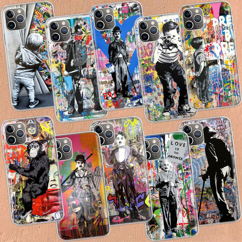 Applicable Apple Mobile Phone Case Banks Graffiti Art Abstract Clear Case iPhone 11 13 14 Pr