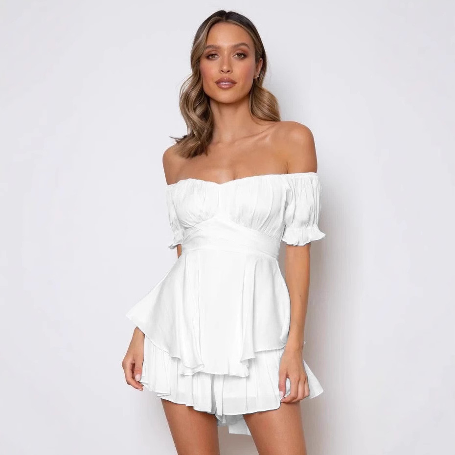 2025 Cross-Border Amazon Spot Wholesale Jumpsuit Pure Color Fashion Sexy One-Line Collar Elegant Jumpsuit