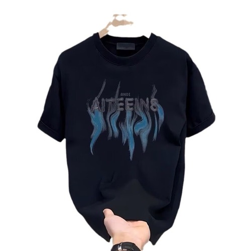 Heavyweight pure cotton short-sleeved T-shirt casual fashion men's and women's summer Insta white match round neck top trendy versatile men's half-sleeve