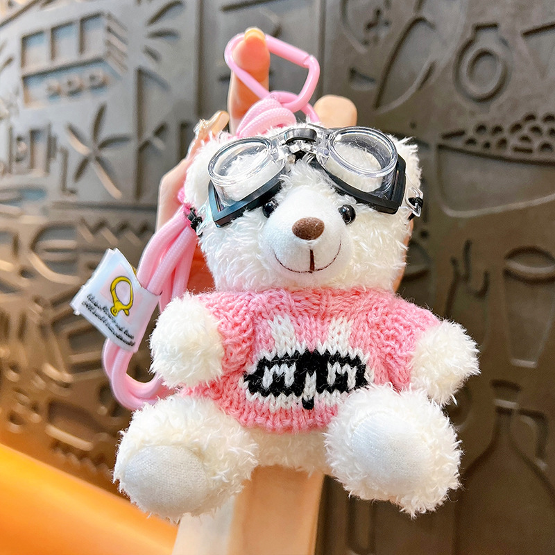 Creativo felpa marea cool oso estudiante mochila colgante muñeca linda pareja llavero pequeño regalo de dibujos animados al por mayor