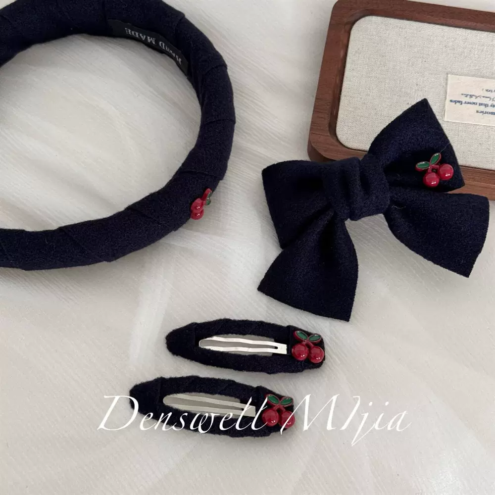 甜美可爱樱桃植绒发饰侧边刘海夹碎发夹高颅顶压发蝴蝶结头箍