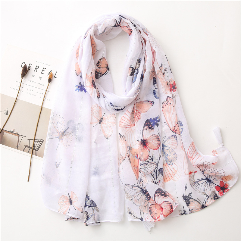 Comercio exterior nuevo algodón satinado suave Toalla de Playa Larga primavera y verano fino 6-color hoja de la planta impresión protector solar bufanda grande