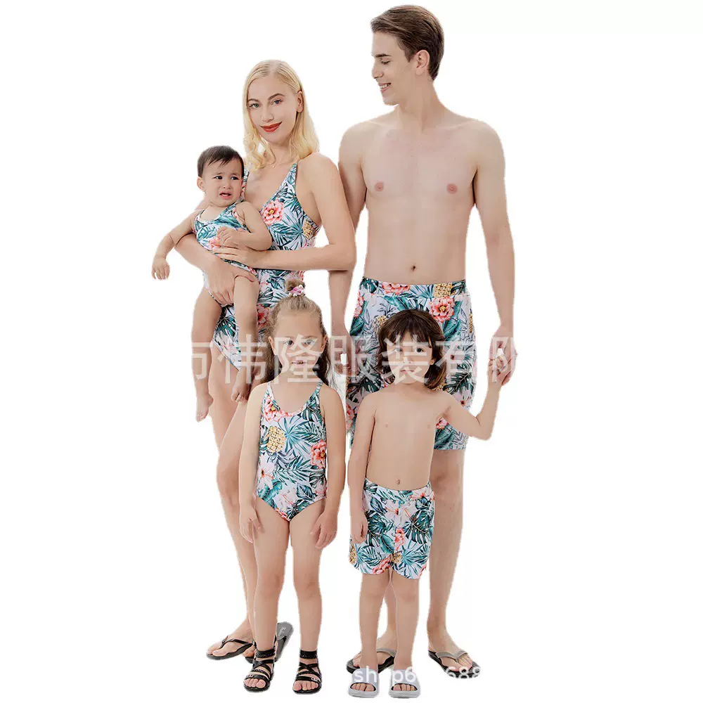 跨境爆款2022欧美比基尼泳衣一件代发母女父子泳装亲子家庭四件套