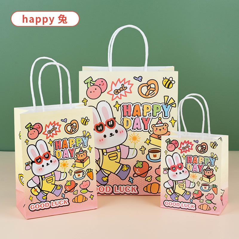 Bolsa de fondo cuadrado a cuadros de color, regalo de vacaciones, bolsa de papel kraft de dibujos animados ins, bolsa de regalo de Navidad de San Valentín