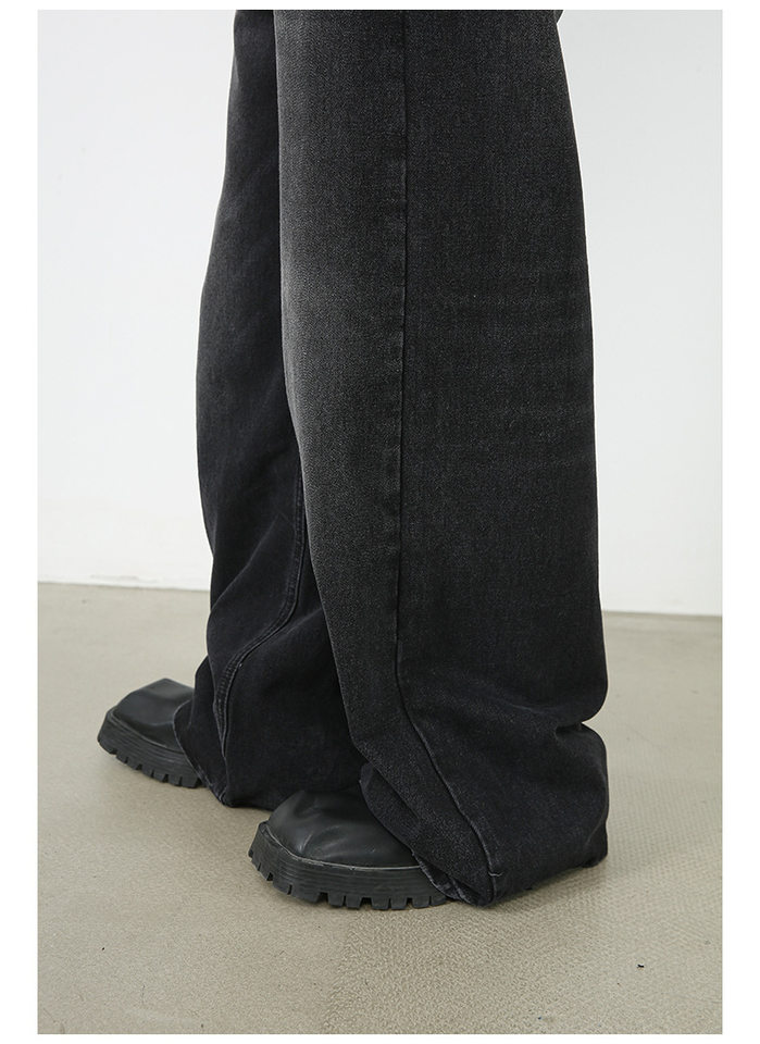 Quần jean nam ống rộng giặt nước phong cách Hàn, cạp vừa lưng thẳng — Denim đen, Màu đen, Ngụy trang màu mơ, Xanh lam cổ điển chi tiết 9