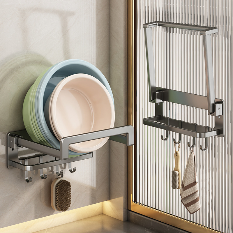 Foldable Washbasin Rack Space Aluminum Punch-Free Wall-Mounted Dormitory Kitchen Bathroom Bathroom Basin Rack Basin Storage Foldable Washbasin Rack Space Aluminum Punch-Free Wall-Mounted Dormitory Kitchen Bathroom Bathroom Basin Rack Basin Storage
