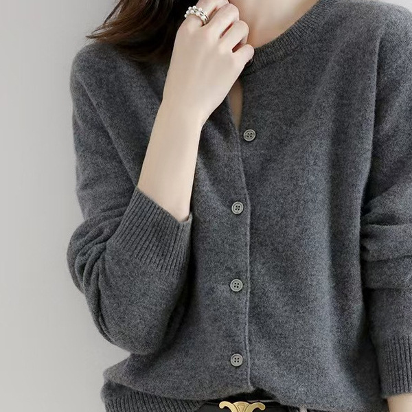 Round Neck Knitted Cardigan for Women 2025 New Autum Style Lazy Loose Large Size Top Korean Style Sweater Jacket