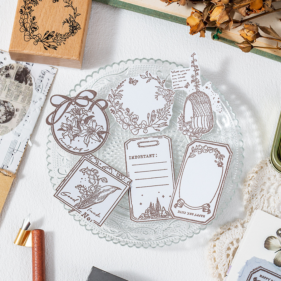 Flower Wild Time Series Mano de madera retro Sello de libro de mano literario fresco Material de decoración de bricolaje Sello 6 estilos