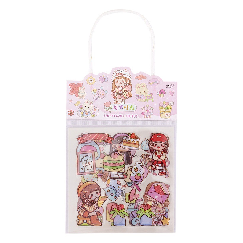 Girl's Hand Account Sticker Set Student's Hand Account diy Goo Card Character Material No Cutting Girl's Heart Cartoon Sticker