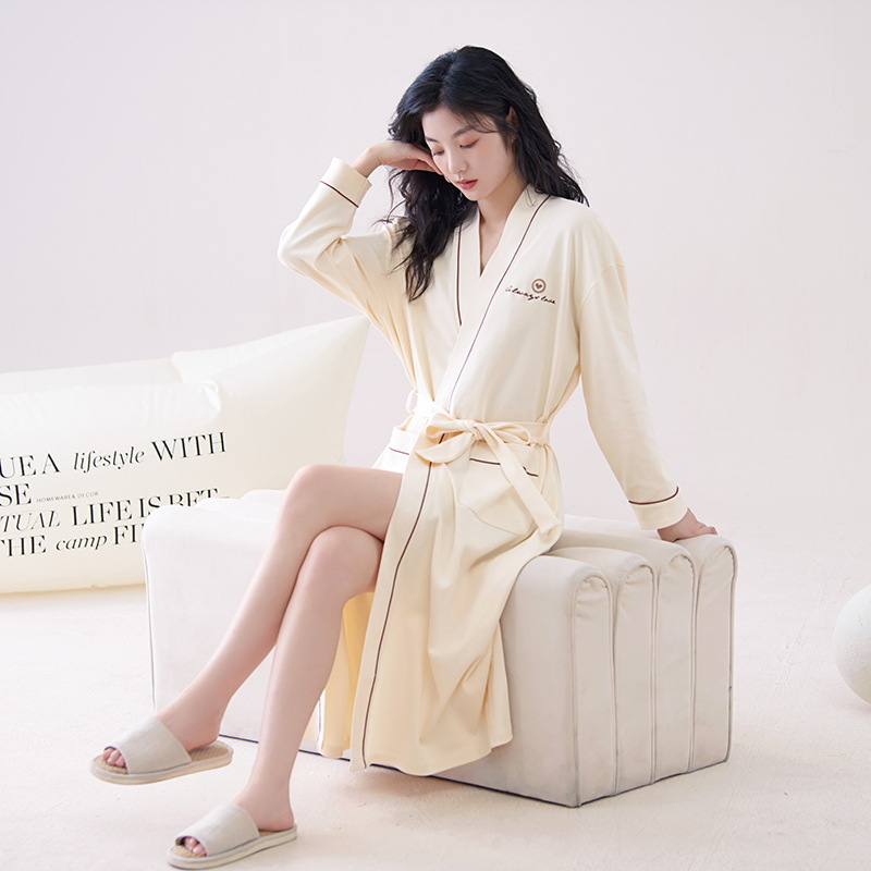 Camisón de algodón para mujer otoño nuevo traje de baño de color sólido de manga larga con cordones para mujer sexy otoño e invierno se puede usar fuera