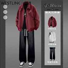 西遇春秋季休闲运动套装男三件套防风帅气夹克显高青少年学生外套