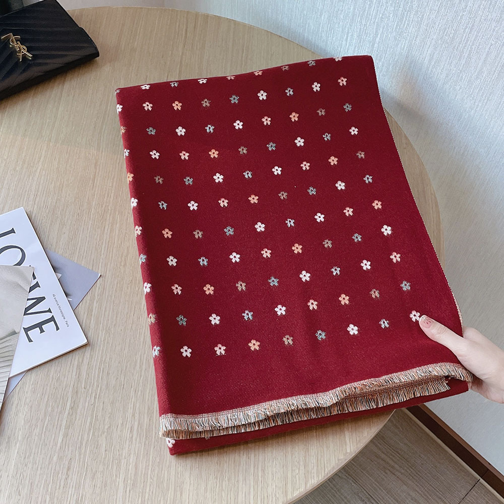 Version des berühmten Damen-Schals mit süßen kleinen Blumen im Kaschmir-Quasten-Stil für Damen, 192 x 62 cm, warm im Winter_voghion.com