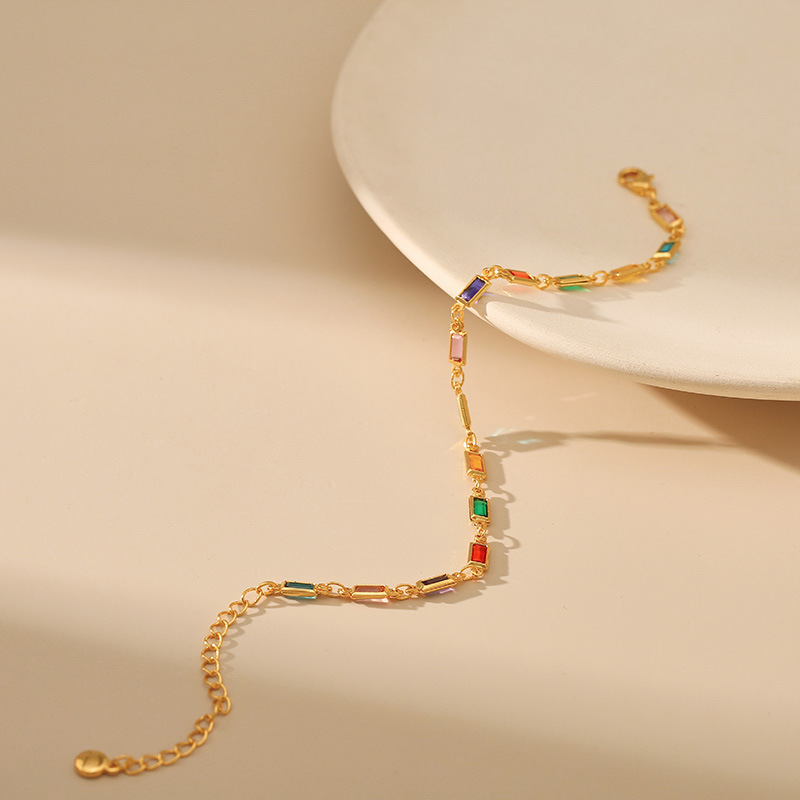 Ethnic Style Rectangle Copper Plating Inlay Glass Stone Bracelets 1 Piece