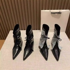 2025年秋冬新款小众西部牛仔短靴女气质尖头蝴蝶结套筒粗跟裤管靴