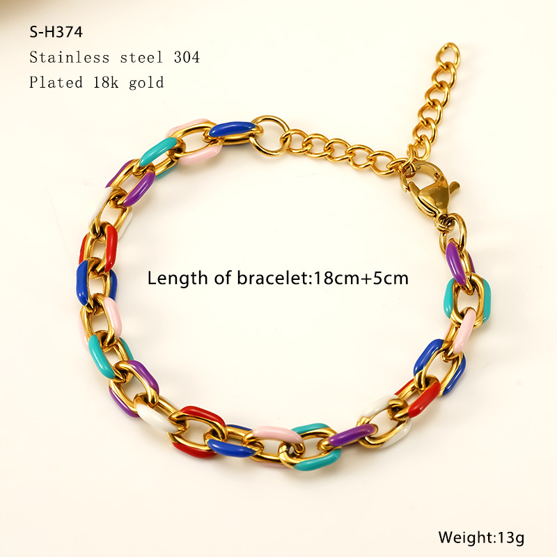 2024 Nuovo colore Bracciale cubano in acciaio inossidabile Bracciale antico francese in smalto colorato con goccia d'olio Bracciale in acciaio al titanio ad alto senso per le donne_voghion.com