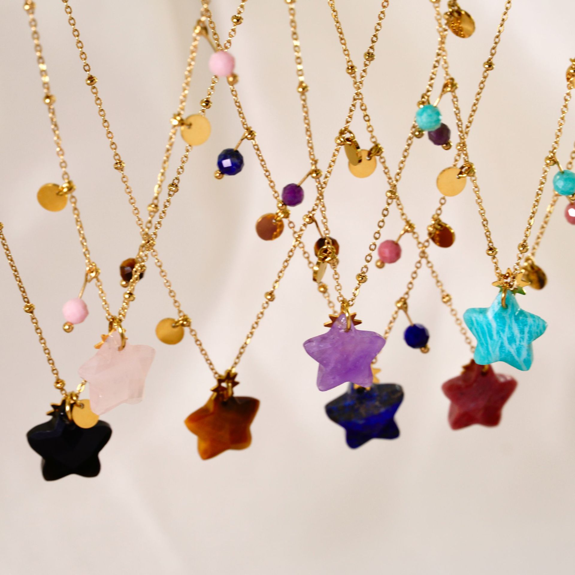 8g Weight Vacuum Plating Gold Plating Process Titanium Steel Pendant Material Necklace Classification Titanium Steel Chain Material 1 Piece Quantity Casual Occasion natural stone, Titanium Steel Material Geometric, Star Pattern Women's Gender Plating Design Marine Style, Simple Style Style Marine Style Simple Style Geometric Star Natural Stone Titanium Steel Necklace In Bulk 1