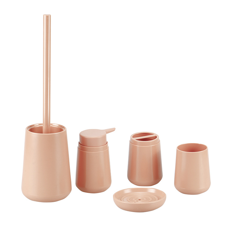Color sólido nuevo baño de plástico suministros de cinco piezas conjunto de enjuague bucal cepillado rack caja de jabón de almacenamiento de baño cubierta de baño del hogar