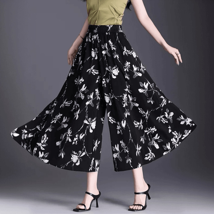 一件代发时尚休闲裤女装妈妈装夏季国风水墨风半身冰丝日常通勤款