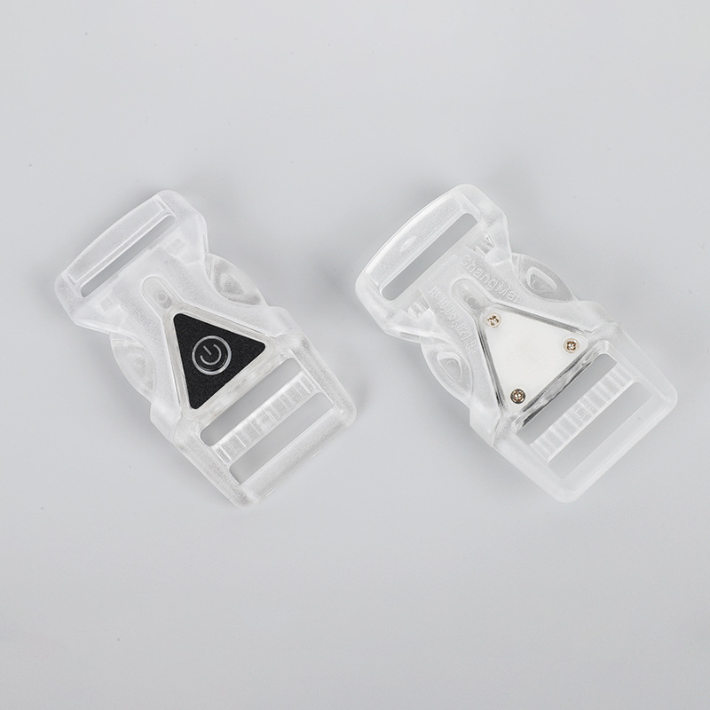 En stock PET Correa plástico LED transparente luminoso enchufe hebilla arnés del perro accesorios PC blanco 25mm hebilla de seguridad
