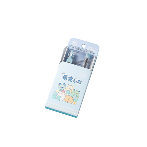 Cartoon compass 7-piece set student learning teaching aids triangle plate protractor compass set learning stationery wholesale