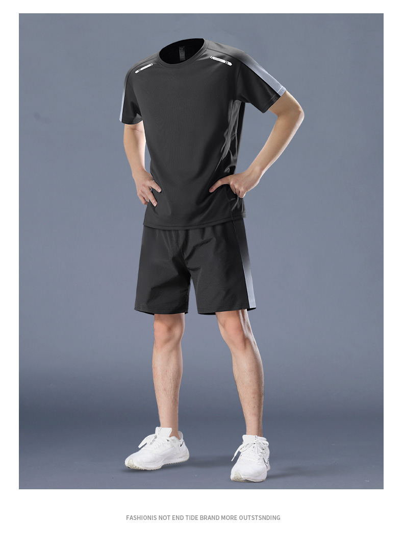Sports Suit Men's Quick-drying Clothes Summer Running Short-sleeved Fitness Clothes Ice Silk T-shirt Shorts Badminton Training Clothes_viptrois.com