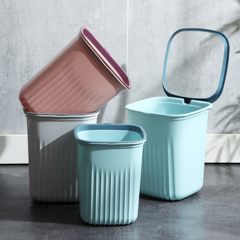 Large-capacity household trash can, stylish design, suitable for bathrooms, toilets, and living rooms, with a lid and a compression ring