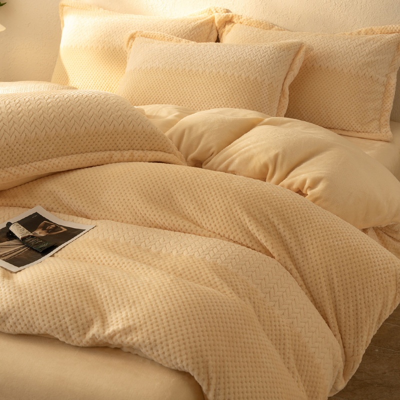Otoño y invierno de doble cara leche de cama de lana de cuatro piezas tallado espeso coral sábanas de cama de lana de cama de cama de tres piezas