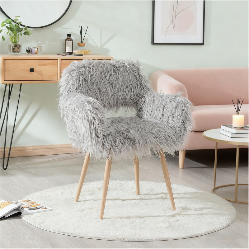 Lamb Wool Dressing Chair, Writing Desk, Mahjong Table, Nail Salon Soft Velvet Chair, French Dining Chair