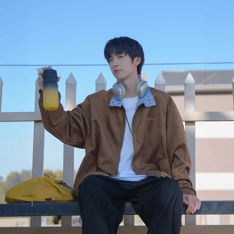 Factory Direct Supply Suede Air Layer Jacket Men's Spring and Autum American Retro Plaid Lapel Jacket Top Clothes