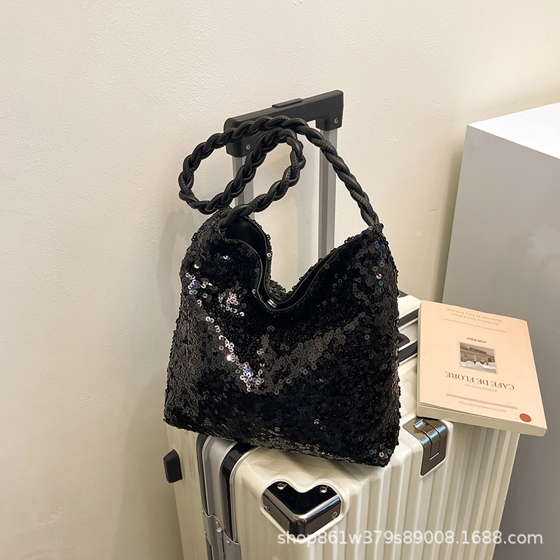 Fashion Sequin Bag Women's Satchel Bucket Bag 2025 New Korean Style Niche Shoulder Bag Lightweight Women's Bag High-End Fashion Sequin Bag Women's Satchel Bucket Bag 2025 New Korean Style Niche Shoulder Bag Lightweight Women's Bag High-End