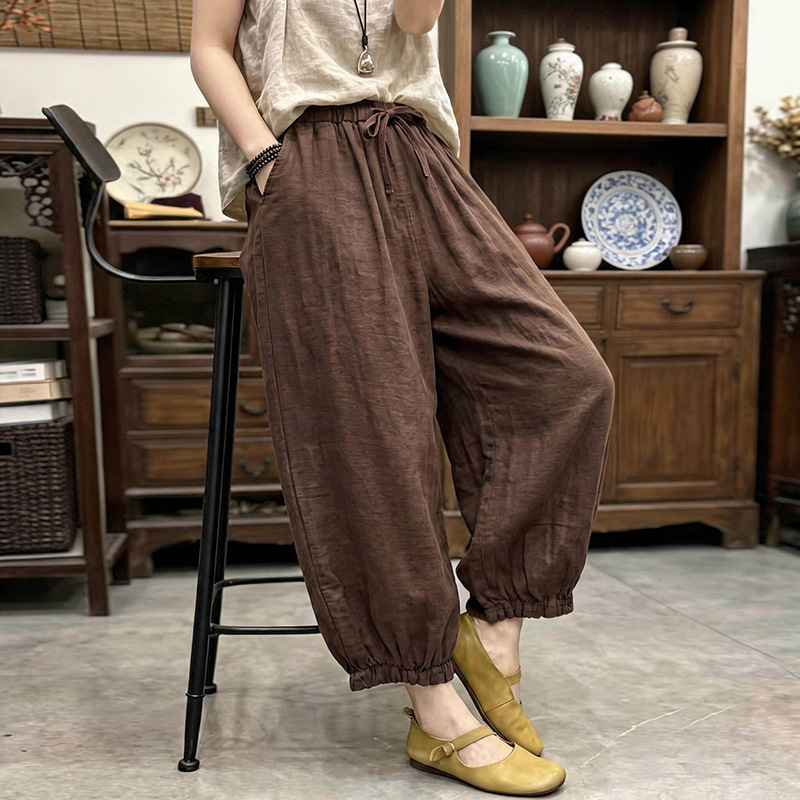 New Summer Style Cropped Casual Cotton-Linen Pants, Spring and Autumn Versatile Slimming Elastic Waist Lantern Pants for Women New Summer Style Cropped Casual Cotton-Linen Pants, Spring and Autumn Versatile Slimming Elastic Waist Lantern Pants for Women