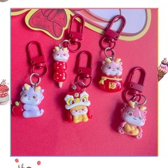 New Year dragon and lion key chain pendant, rich and cute, red personalized bag in New Year gift, best friend couple pendant