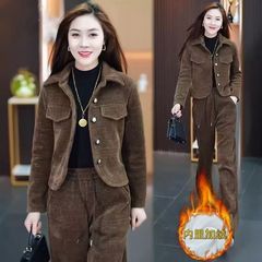 时尚加绒加厚套装女2025秋冬季新款洋气显瘦短外套休闲运动两件套