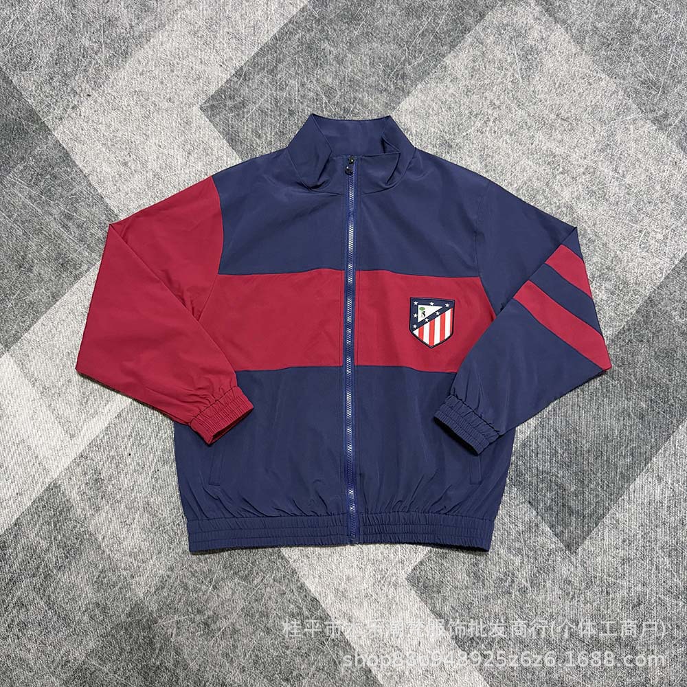 26 Madrid Retro Style Patchwork Replica Sports Jacket with Stand Collar, Unisex Zipper Jacket, Windproof